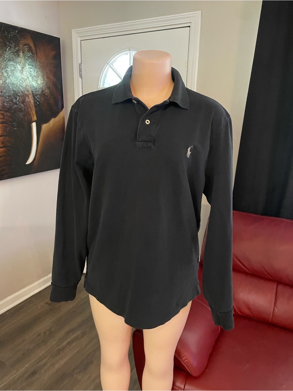 Polo Ralph Lauren collar Long Sleeve Men's Shirt - Black Classic fit Medium top